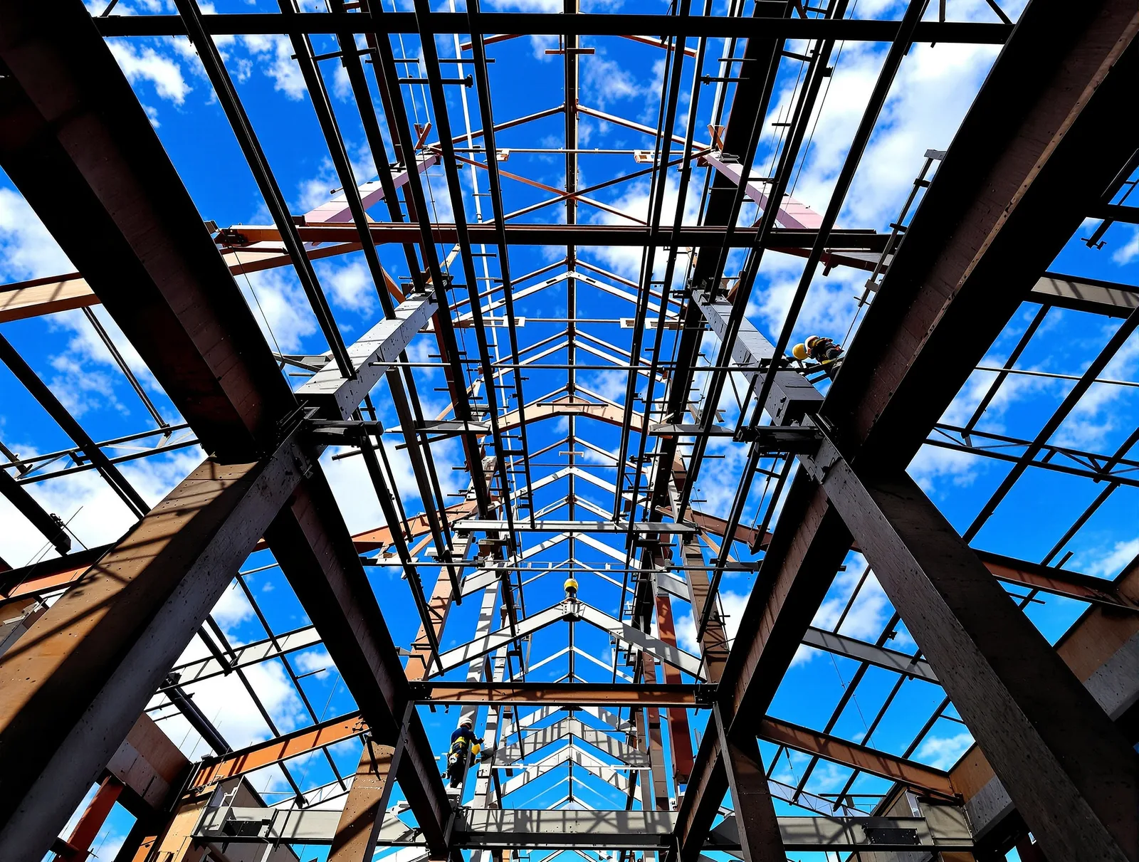 Steel construction frame upward view